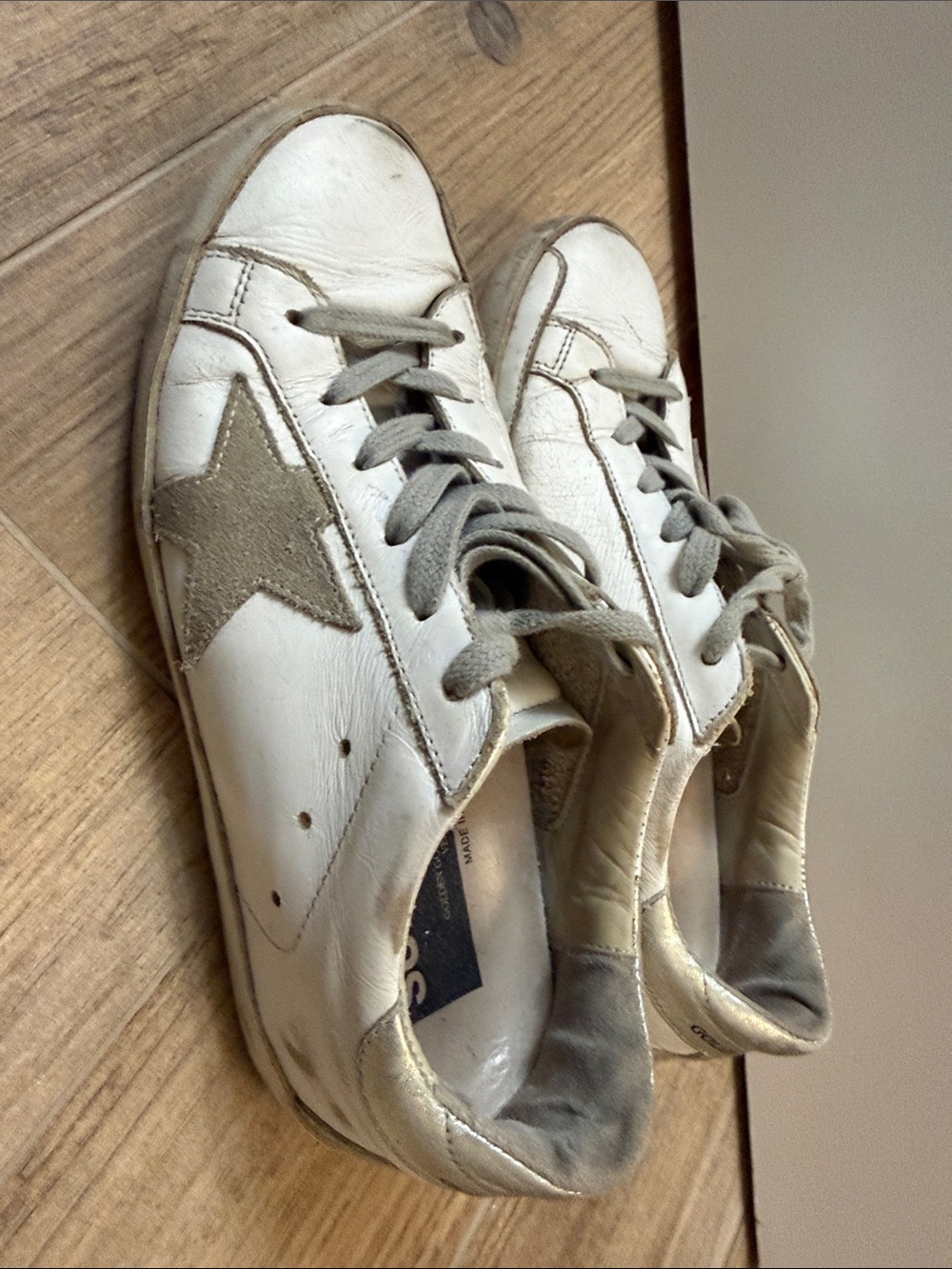 Golden Goose White Leather Sneakers with Gray Star